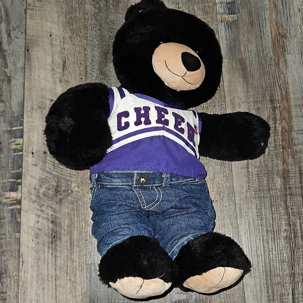 Build a Bear Black Cheerleader Bear Plush Stuffed Animal Jeans Outfit Cute